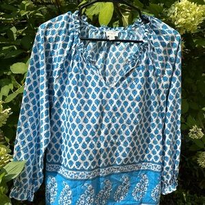 J. Crew Blue Patterned Cotton Blouse XS
